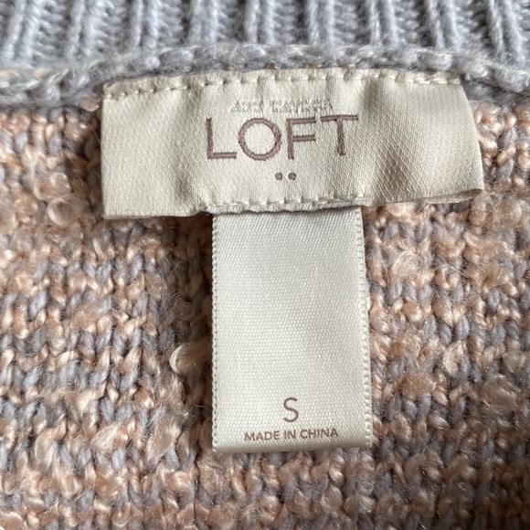 LOFT Cream and Grey Knit Crewneck Sweater Size Small - Picture 2 of 4